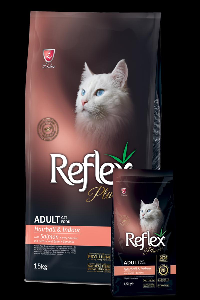 reflex-plus-hairball-cat-food-salmon-1-5kg-bag Reflex Plus Hairball Control 1.5 Kg with Salmon flavor on a white background