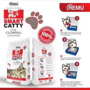 A bag of Remu Smart Catty clumping cat litter, with bentonite for odor control and superior clumping.