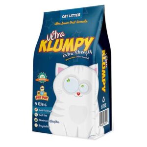 A bag of Ultra Klumpy cat litter, a premium clumping formula made from bentonite.