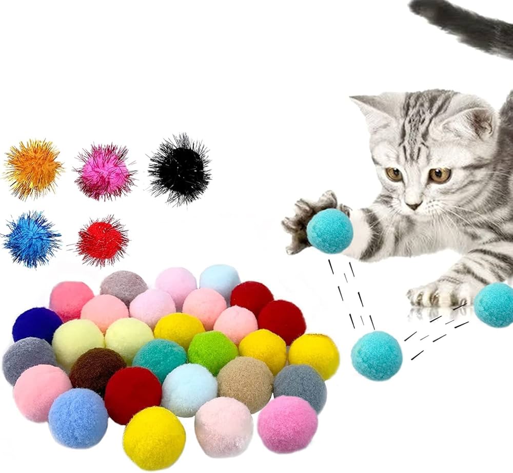 soft-cotton-ball-cat-toys A set of soft cotton balls, a safe and non-toxic toy for playtime with cats and kids.