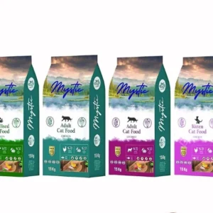Mystic Adult Cat Food Chicken, Gourmet, and Sterilised flavors for cats in Pakistan.
