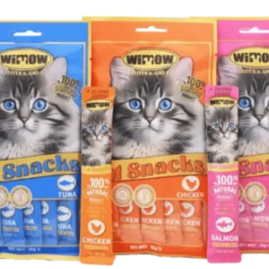 Buy Wimow creamy cat treats in chicken, tuna, and salmon flavors in Pakistan